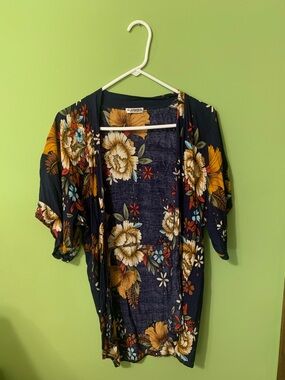 Floral Open-Front Women's Cardigan - Navy